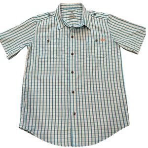 Dockers Teal and White Plaid Button Up Size Med 10/12 Boys